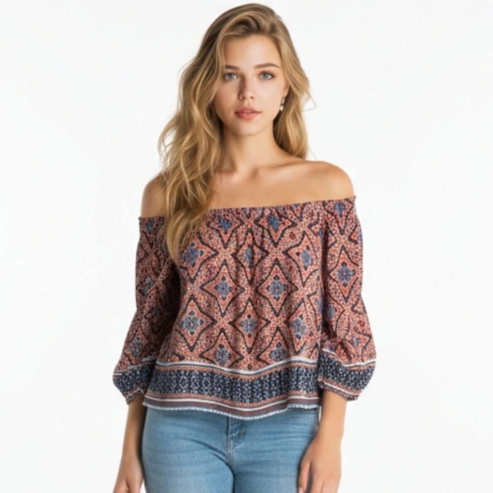 Abercrombie & Fitch Bohemian Multicolor Floral Off-Shoulder Top S (BX27)